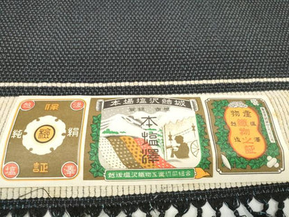 平和屋着物●本塩沢　反物　着尺　蚊絣　証紙付き　逸品　未使用　DABD8762zzz