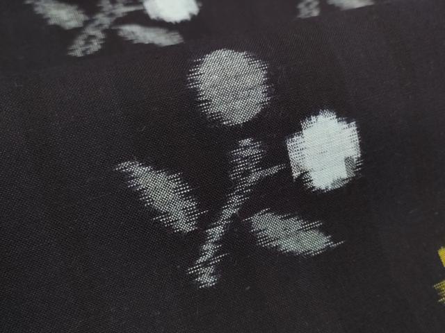 平和屋着物●久留米絣　反物　着尺　草花文　稲員俊秀作　証紙付き　綿　逸品　未使用　DABD8766zzz