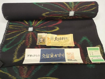 平和屋着物●久留米絣　反物　着尺　花散らし　中島織布謹製　証紙付き　綿　逸品　未使用　DABD8767zzz