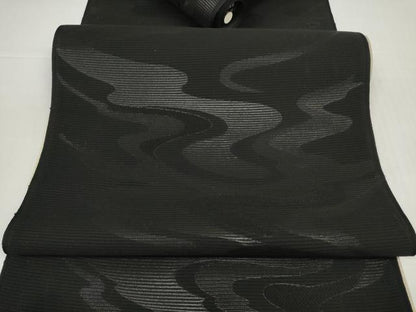 平和屋着物＊夏物　西陣　平井織物謹製　名古屋帯　帯反物　黒共帯　絽綴れ　流水文　証紙付き　逸品　未使用　DABD8779zzz