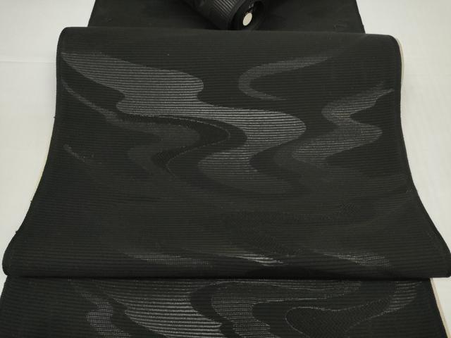 平和屋着物＊夏物　西陣　平井織物謹製　名古屋帯　帯反物　黒共帯　絽綴れ　流水文　証紙付き　逸品　未使用　DABD8779zzz