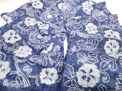 平和屋着物＊夏物　有松鳴海絞り　浴衣　反物　着尺　菊唐草文　綿　逸品　未使用　DABD8784zzz