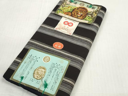 平和屋着物●備後絣　反物　着尺　染色堅牢　間道　証紙付き　綿　逸品　未使用　DABD8796zzz