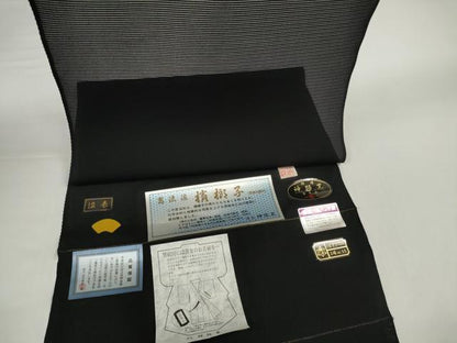平和屋着物＊夏物　黒紋付　黒反物　着尺　駒絽　憲法染　檳榔子　神路黒　逸品　未使用　DABD8847zzz