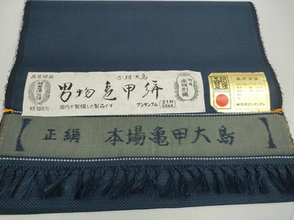 平和屋着物▼男性　本場亀甲大島　紬　反物　着尺　アンサンブル　100亀甲　総詰め　証紙・共箱付き　逸品　未使用　DABD8861zzz