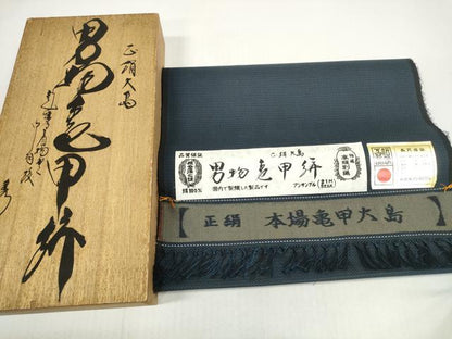 平和屋着物▼男性　本場亀甲大島　紬　反物　着尺　アンサンブル　100亀甲　総詰め　証紙・共箱付き　逸品　未使用　DABD8862zzz