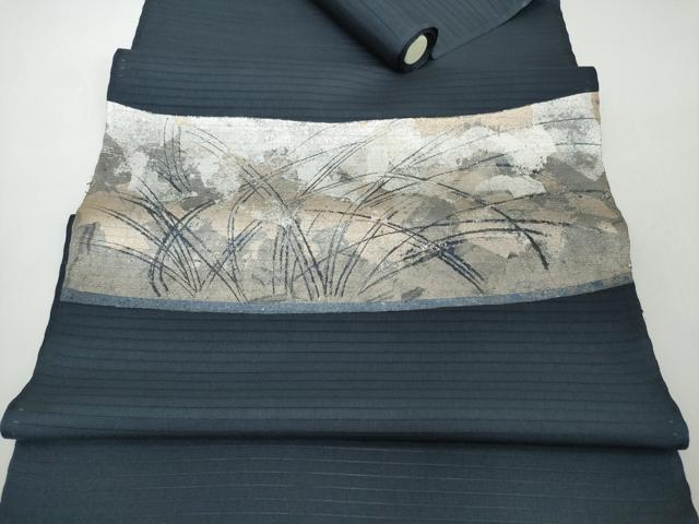 平和屋着物＊夏物　絽塩瀬　名古屋帯　反物　草葉文　金銀彩　逸品　未使用　DABD8871zzz