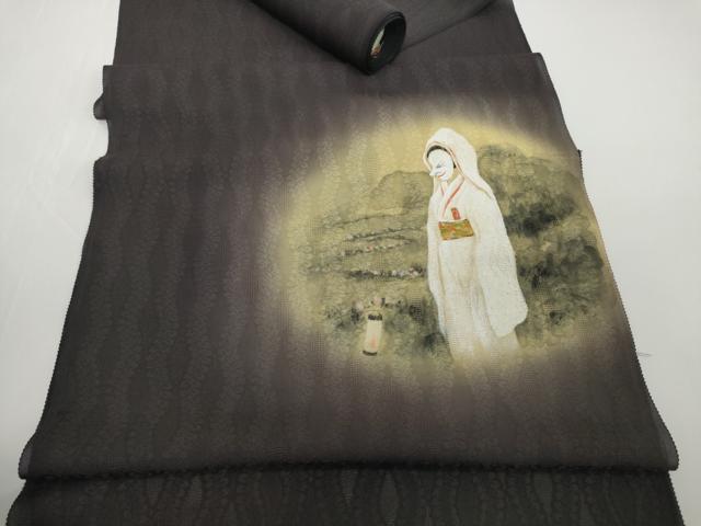 平和屋着物＊夏物　名古屋帯　帯反物　手描き　狐面　女人　逸品　未使用　DABD8876zzz