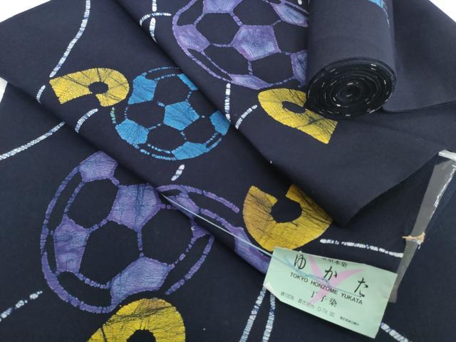 平和屋着物＊夏物　浴衣　反物　着尺　東京本染　丁子染　注染　サッカーボール　綿　未使用　DABD8878zzz