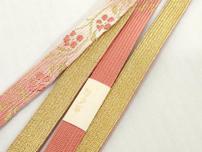 平和屋着物●和装小物　帯締め・帯揚げセット　霞花地紋　松葉　金彩　高麗組　金糸　逸品　未使用　DABD8884zzz