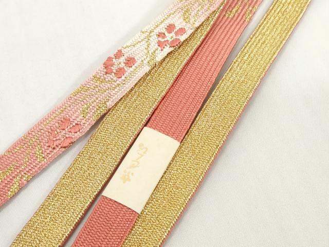 平和屋着物●和装小物　帯締め・帯揚げセット　霞花地紋　松葉　金彩　高麗組　金糸　逸品　未使用　DABD8884zzz