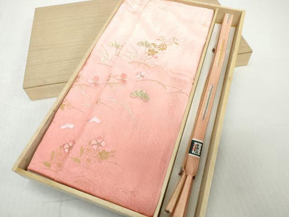 平和屋着物●和装小物　帯締め・帯揚げセット　刺繍　雪輪花松文　金彩　高麗組　金糸　逸品　未使用　DABD8886zzz