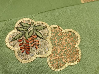 平和屋着物●和装小物　帯締め・帯揚げセット　刺繍　花散らし　金彩　高麗組　金糸　逸品　未使用　DABD8887zzz