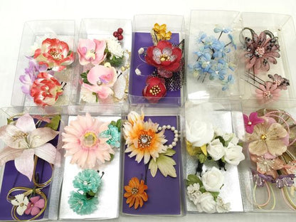 平和屋着物▼和装小物　髪飾りまとめて10点　花　ラインストーン　パール　Uピン　水引　逸品　未使用　DABD8904zzz