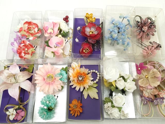 平和屋着物▼和装小物　髪飾りまとめて10点　花　ラインストーン　パール　Uピン　水引　逸品　未使用　DABD8904zzz