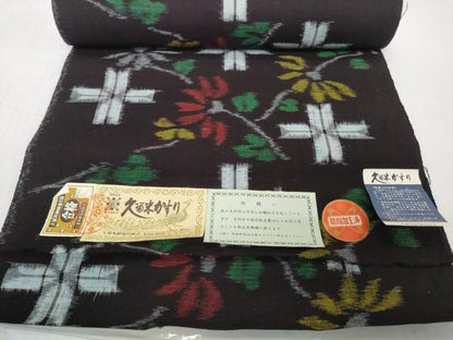 平和屋着物●久留米絣　反物　着尺　十字花絣　小川内弘作　証紙付き　綿　逸品　未使用　DABD8907zzz