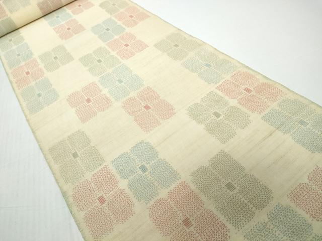 平和屋着物＊夏物　紗紬　反物　着尺　格子花文　証紙付き　逸品　未使用　DABD8934zzz