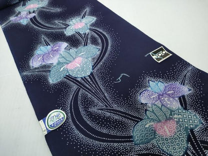 平和屋着物＊夏物 浴衣 反物 着尺 注染 菖蒲 アヤメ 綿 未使用 DABD8946zzz