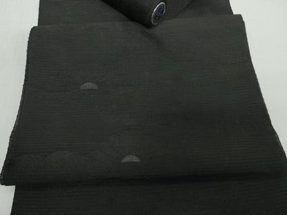 平和屋着物＊夏物 西陣 名古屋帯 帯反物 黒共帯 雲菊地紋 証紙付き 逸品 未使用 DABD8958zzz