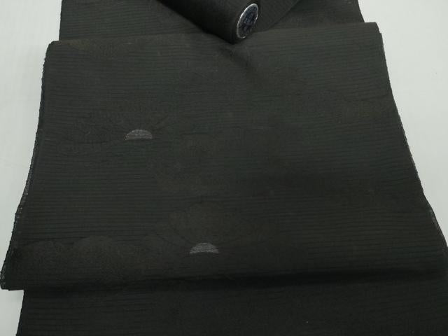 平和屋着物＊夏物 西陣 名古屋帯 帯反物 黒共帯 雲菊地紋 証紙付き 逸品 未使用 DABD8958zzz