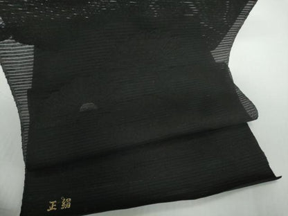 平和屋着物＊夏物 西陣 名古屋帯 帯反物 黒共帯 雲菊地紋 証紙付き 逸品 未使用 DABD8958zzz