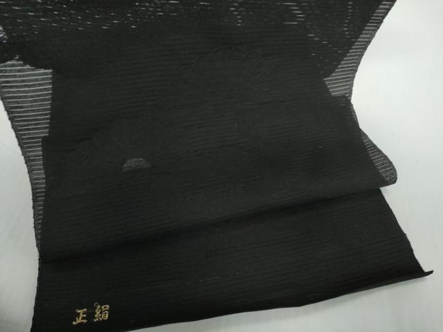 平和屋着物＊夏物 西陣 名古屋帯 帯反物 黒共帯 雲菊地紋 証紙付き 逸品 未使用 DABD8958zzz