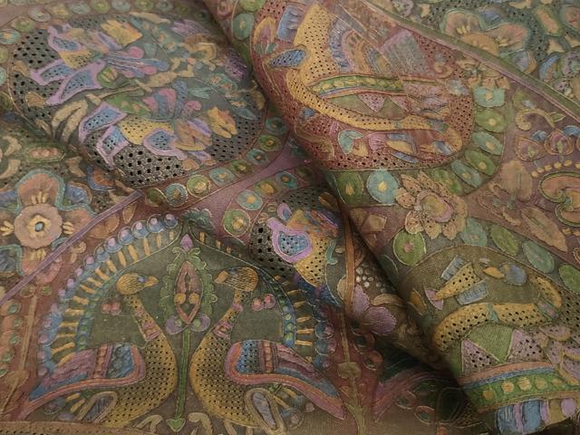 平和屋着物●中国三大刺繍 スワトウ刺繍 汕頭刺繍 蘇州刺繍 六通柄袋帯 帯反物 裏地付 更紗花鳥文 金糸 証紙付 逸品 未使用 DABD8975zzzk6