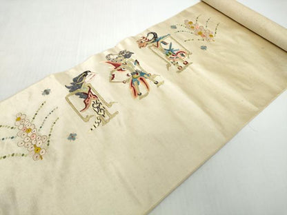 平和屋着物●アンティーク　大正ロマン　袋帯　帯反物　総手刺繍　ワヤン・クリ　影絵芝居人形　金糸　逸品　未使用　DABD8976zzz