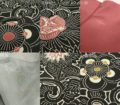 平和屋着物●訪問着　型染め　更紗花唐草文　黒地　正絹　逸品　DABD9006ud