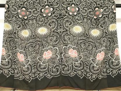 平和屋着物●訪問着　型染め　更紗花唐草文　黒地　正絹　逸品　DABD9006ud