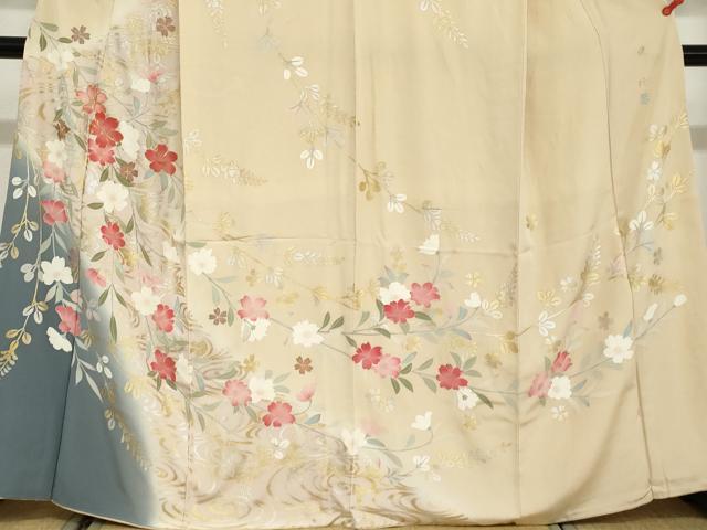 平和屋着物●訪問着　作家物　駒刺繍　流水枝垂れ草花文　暈し染め　金銀彩　正絹　逸品　DABD9010ud