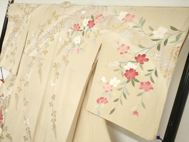 平和屋着物●訪問着　作家物　駒刺繍　流水枝垂れ草花文　暈し染め　金銀彩　正絹　逸品　DABD9010ud