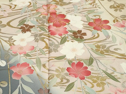 平和屋着物●訪問着　作家物　駒刺繍　流水枝垂れ草花文　暈し染め　金銀彩　正絹　逸品　DABD9010ud