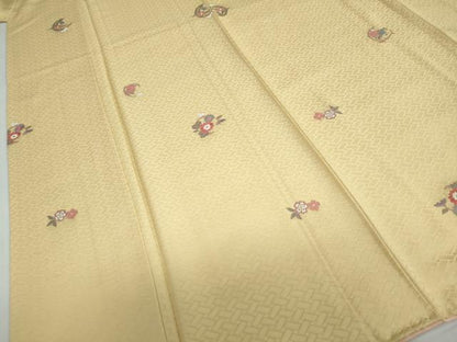 平和屋着物●上質な小紋　刺繍　草花文　金彩　正絹　逸品　DABD9011ud