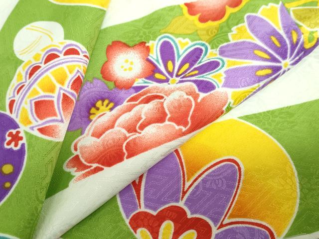 平和屋着物●小振袖　二尺袖　横段手毬草花文　洗える着物　未使用　DABD9020ud 平和屋着物○小振袖 二尺袖 横段手毬草花文 洗える着物