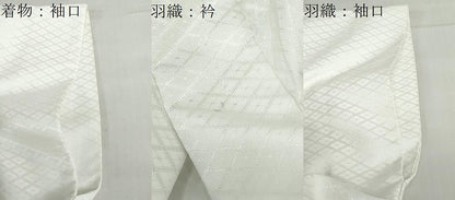 平和屋着物●男性　色紋付　長羽織セット　菱地紋　白色　キングサイズ　洗える着物　DABD9036ud