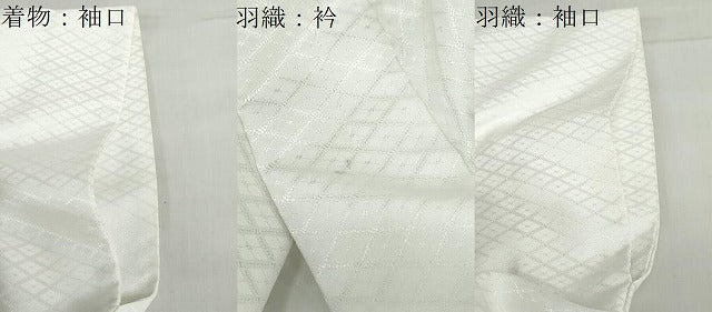 平和屋着物●男性　色紋付　長羽織セット　菱地紋　白色　キングサイズ　洗える着物　DABD9036ud