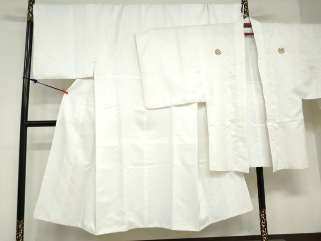 平和屋着物●男性　色紋付　長羽織セット　菱地紋　白色　キングサイズ　洗える着物　DABD9036ud