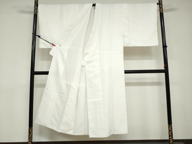 平和屋着物●男性　色紋付　長羽織セット　菱地紋　白色　キングサイズ　洗える着物　DABD9036ud
