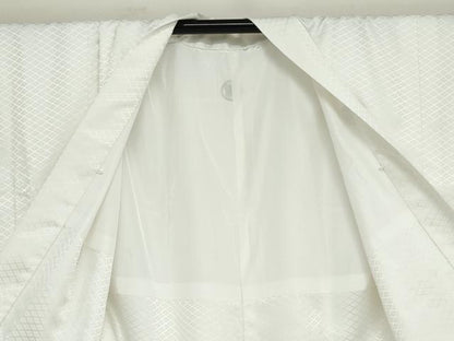 平和屋着物●男性　色紋付　長羽織セット　菱地紋　白色　キングサイズ　洗える着物　DABD9037ud