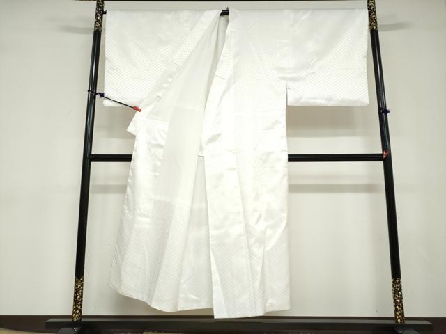 平和屋着物●男性　色紋付　長羽織セット　菱地紋　白色　キングサイズ　洗える着物　DABD9038ud