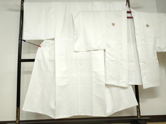 平和屋着物●男性　色紋付　長羽織セット　菱地紋　白色　キングサイズ　洗える着物　DABD9040ud