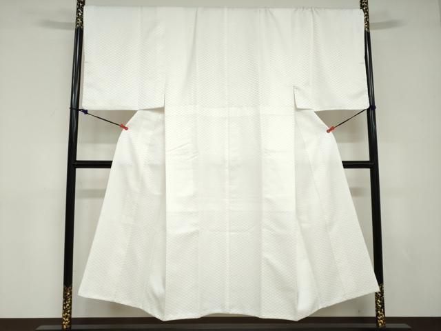 平和屋着物●男性　色紋付　長羽織セット　菱地紋　白色　キングサイズ　洗える着物　DABD9040ud