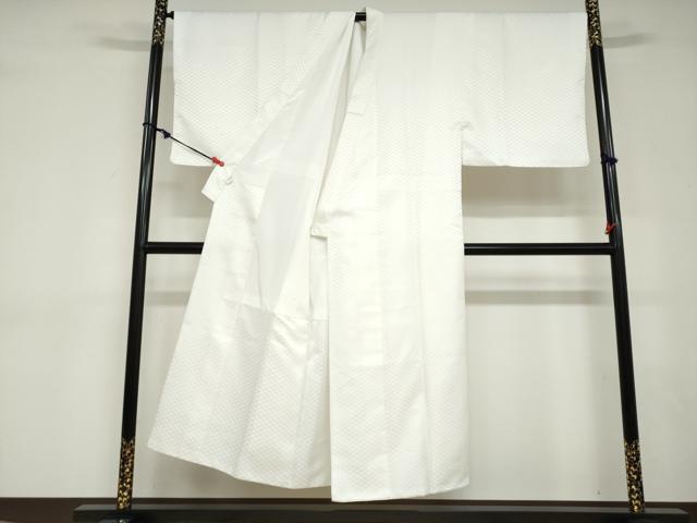 平和屋着物●男性　色紋付　長羽織セット　菱地紋　白色　キングサイズ　洗える着物　DABD9040ud
