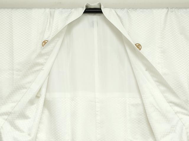 平和屋着物●男性　色紋付　長羽織セット　菱地紋　白色　キングサイズ　洗える着物　DABD9040ud