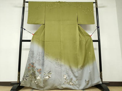 平和屋着物●皇室デザイナー　中村乃武夫　訪問着　草花文　暈し染め　金彩　正絹　逸品　DABD9041ud