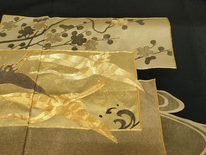 平和屋着物●豪華黒留袖　駒刺繍　流水飛鶴草花文　金彩　正絹　逸品　未使用　DABD9043ud