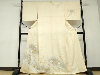 平和屋着物●訪問着　駒刺繍　洋花文　金彩　正絹　逸品　DABD9044ud
