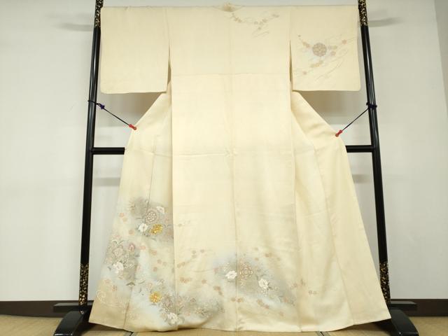 平和屋着物●訪問着　駒刺繍　洋花文　金彩　正絹　逸品　DABD9044ud