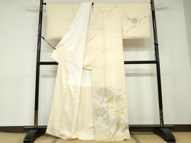 平和屋着物●訪問着　駒刺繍　洋花文　金彩　正絹　逸品　DABD9044ud